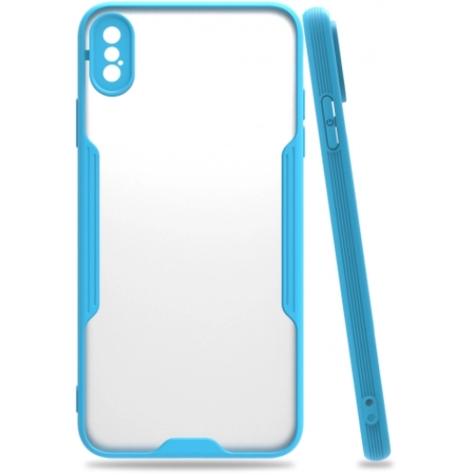 Apple iPhone Xs Max Kılıf Renkli Silikon Kamera Lens Korumalı Şeffaf Parfe Kapak - Mavi