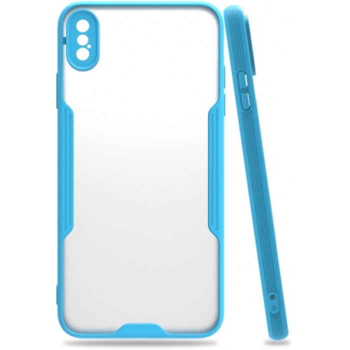 Apple iPhone Xs Max Kılıf Renkli Silikon Kamera Lens Korumalı Şeffaf Parfe Kapak - Mavi