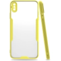 Apple iPhone Xs Max Kılıf Renkli Silikon Kamera Lens Korumalı Şeffaf Parfe Kapak - Sarı