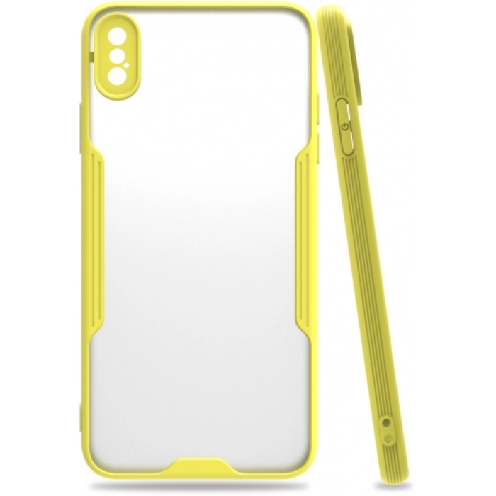 Apple iPhone Xs Max Kılıf Renkli Silikon Kamera Lens Korumalı Şeffaf Parfe Kapak - Sarı