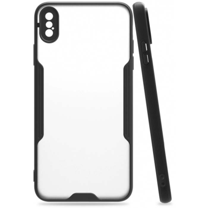 Apple iPhone Xs Max Kılıf Renkli Silikon Kamera Lens Korumalı Şeffaf Parfe Kapak - Siyah