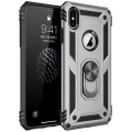 Apple iPhone Xs Max Kılıf Silikon Zırhlı Standlı Yüzüklü Mıknatıslı Tank Kapak - Gri