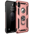 Apple iPhone Xs Max Kılıf Silikon Zırhlı Standlı Yüzüklü Mıknatıslı Tank Kapak - Rose Gold