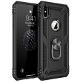 Apple iPhone Xs Max Kılıf Silikon Zırhlı Standlı Yüzüklü Mıknatıslı Tank Kapak - Siyah