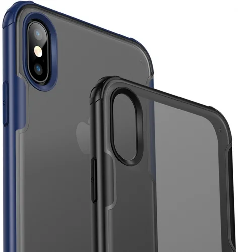 Apple iPhone Xs Max Kılıf Volks Serisi Kenarları Silikon Arkası Şeffaf Sert Kapak - Siyah