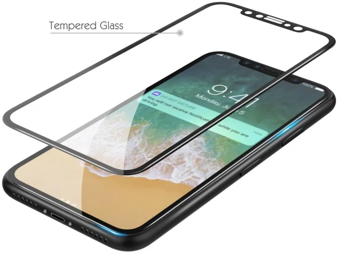 Apple iPhone Xs Max Kırılmaz Cam Tam Kaplayan EKS Glass Ekran Koruyucu - Siyah