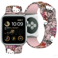 Apple Watch 38mm Hello Kitty Orjinal Lisanslı Etiket Graffiti Silikon Kordon - Krem