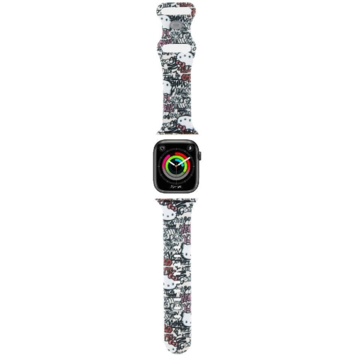 Apple Watch 38mm Hello Kitty Orjinal Lisanslı Etiket Graffiti Silikon Kordon - Krem
