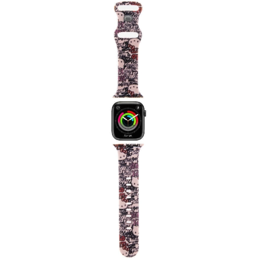 Apple Watch 38mm Hello Kitty Orjinal Lisanslı Etiket Graffiti Silikon Kordon - Pembe