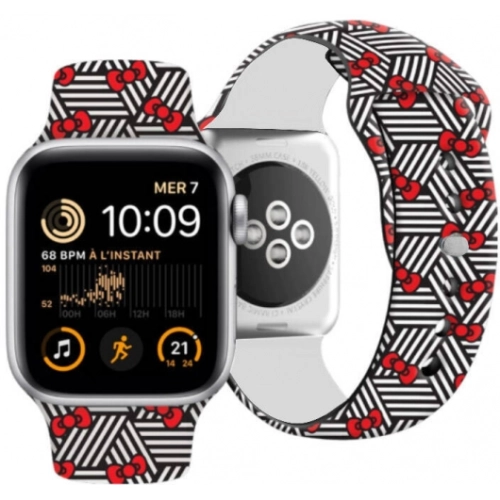 Apple Watch 38mm Hello Kitty Orjinal Lisanslı Fiyonklar & Çizgiler Silikon Kordon - Siyah