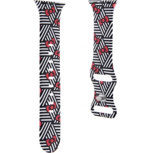 Apple Watch 38mm Hello Kitty Orjinal Lisanslı Fiyonklar & Çizgiler Silikon Kordon - Siyah