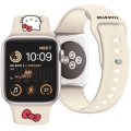 Apple Watch 38mm Hello Kitty Orjinal Lisanslı Yazı Logolu Fiyonk & Kitty Head Silikon Kordon - Kırmızı