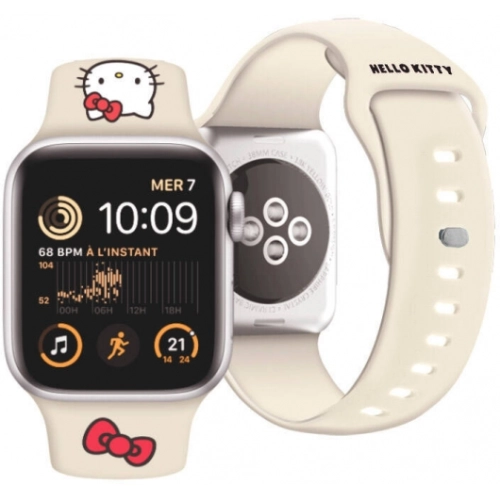 Apple Watch 38mm Hello Kitty Orjinal Lisanslı Yazı Logolu Fiyonk & Kitty Head Silikon Kordon - Kırmızı