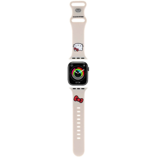 Apple Watch 38mm Hello Kitty Orjinal Lisanslı Yazı Logolu Fiyonk & Kitty Head Silikon Kordon - Krem