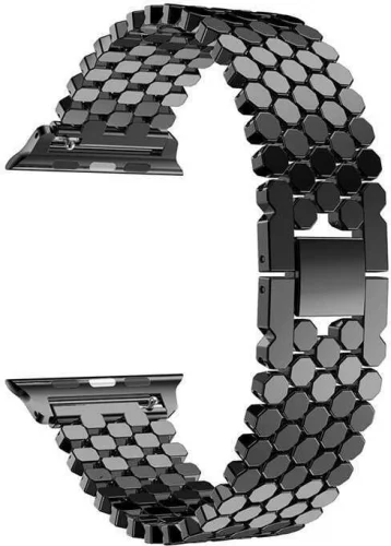 Apple Watch 38mm Kordon KRD-30 Metal Strap Kayış Bal Beteği Dizayn - Siyah