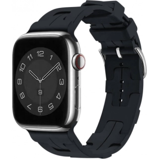 Apple Watch 38mm Kordon Metal Toka Tasarımlı KRD-92 Silikon Kordon - Midnight
