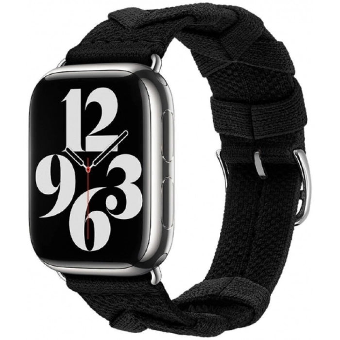Apple Watch 38mm Kordon Renkli Sarmal Örgü Tasarımlı KRD-97  - Koyu Siyah