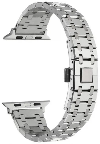 Apple Watch 38mm Kordon Şerit Tasarımlı Otomatik Klipsli Çelik KRD-83 - Gümüş