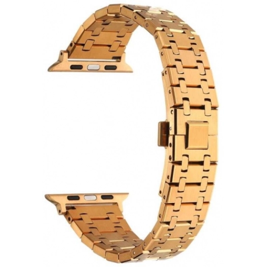 Apple Watch 38mm Kordon Şerit Tasarımlı Otomatik Klipsli Çelik KRD-83 - Rose Gold