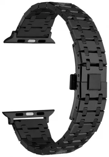 Apple Watch 38mm Kordon Şerit Tasarımlı Otomatik Klipsli Çelik KRD-83 - Siyah