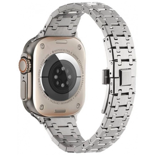 Apple Watch 38mm Kordon Şerit Tasarımlı Otomatik Klipsli Çelik KRD-83 - Siyah