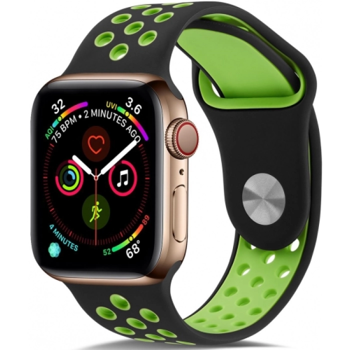 Apple Watch 38mm Kordon Spor Silikon Delikli KRD-02 - Yeşil