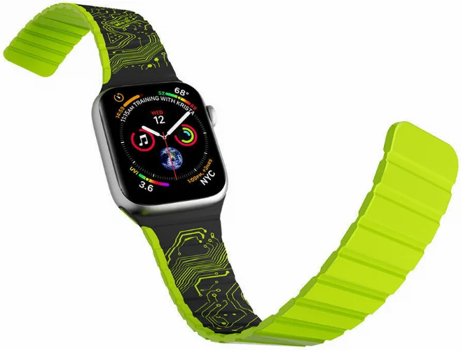 Apple Watch 38mm Kordon Youngkit Technological Magnetik Tak Çıkar Silikon Strap Kayış - Yeşil