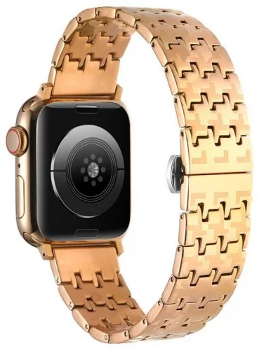 Apple Watch 38mm Kordon Zigzag Tasarımlı Düğme Klipsli Çelik KRD-86 - Rose Gold