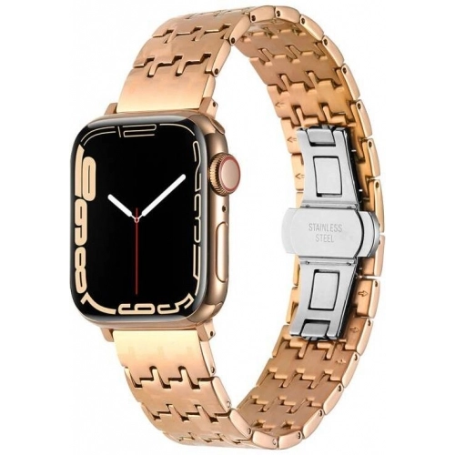 Apple Watch 38mm Kordon Zigzag Tasarımlı Düğme Klipsli Çelik KRD-86 - Rose Gold