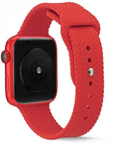 Apple Watch 38mm Silikon Kordon Hasır Örgü Dizayn - Kırmızı