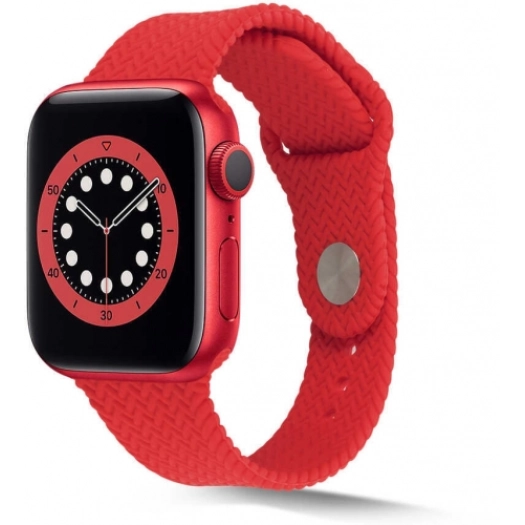 Apple Watch 38mm Silikon Kordon Hasır Örgü Dizayn KRD-37 - Kırmızı