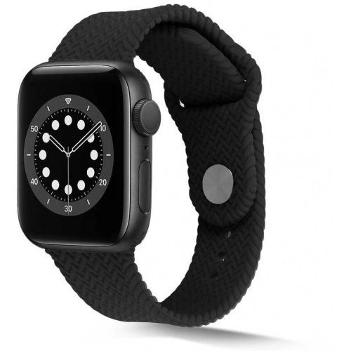 Apple Watch 38mm Silikon Kordon Hasır Örgü Dizayn KRD-37 - Siyah