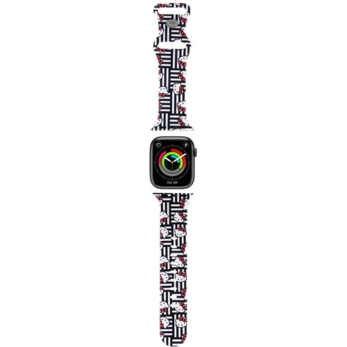 Apple Watch 40mm Hello Kitty Orjinal Lisanslı Çizgiler & Kitty Silikon Kordon - Siyah