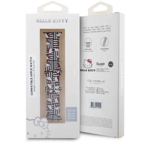 Apple Watch 40mm Hello Kitty Orjinal Lisanslı Çizgiler & Kitty Silikon Kordon - Siyah