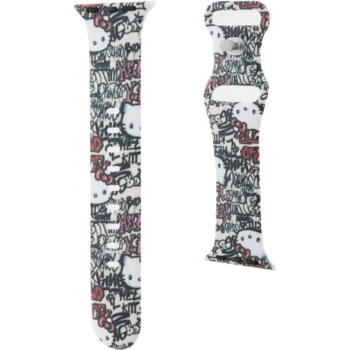 Apple Watch 40mm Hello Kitty Orjinal Lisanslı Etiket Graffiti Silikon Kordon - Krem