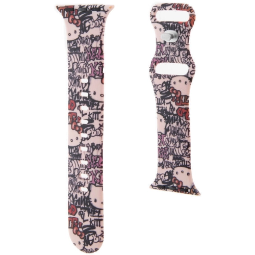 Apple Watch 40mm Hello Kitty Orjinal Lisanslı Etiket Graffiti Silikon Kordon - Krem