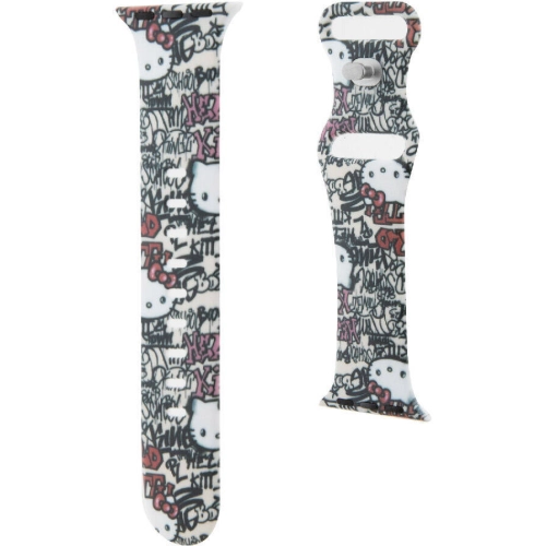 Apple Watch 40mm Hello Kitty Orjinal Lisanslı Etiket Graffiti Silikon Kordon - Pembe