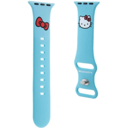 Apple Watch 40mm Hello Kitty Orjinal Lisanslı Yazı Logolu Fiyonk & Kitty Head Silikon Kordon - Kırmızı