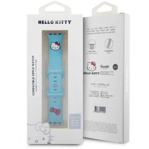 Apple Watch 40mm Hello Kitty Orjinal Lisanslı Yazı Logolu Fiyonk & Kitty Head Silikon Kordon - Kırmızı