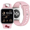 Apple Watch 40mm Hello Kitty Orjinal Lisanslı Yazı Logolu Fiyonk & Kitty Head Silikon Kordon - Mavi