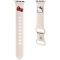 Apple Watch 40mm Hello Kitty Orjinal Lisanslı Yazı Logolu Fiyonk & Kitty Head Silikon Kordon - Krem
