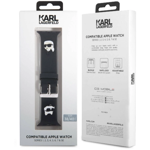 Apple Watch 40mm Karl Lagerfeld Orjinal Lisanslı İkonik Karl & Choupette Logolu Silikon Kordon - Beyaz