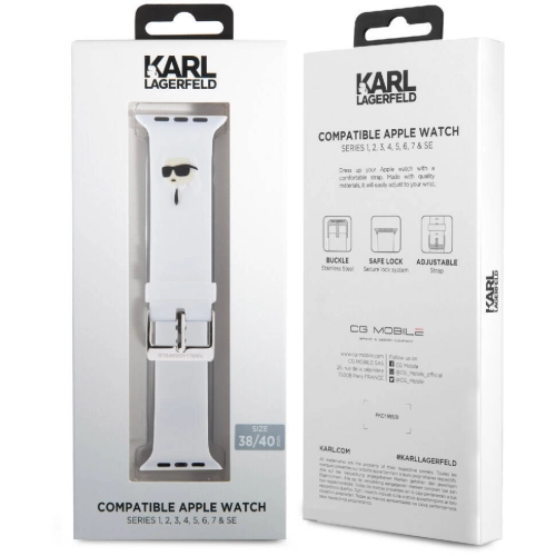 Apple Watch 40mm Karl Lagerfeld Orjinal Lisanslı İkonik Karl Head Logolu Silikon Kordon - Siyah