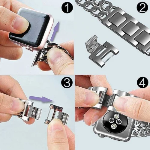 Apple Watch 40mm Kordon Cowboy Zincir Halkalı Metal Strap Kayış - Gümüş