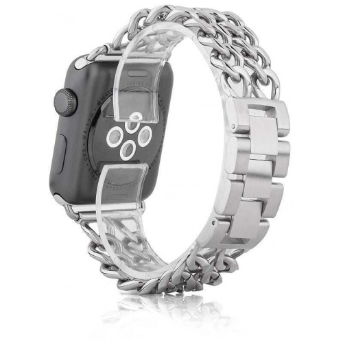 Apple Watch 40mm Kordon Cowboy Zincir Halkalı Metal Strap Kayış - Gümüş