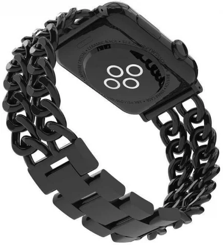 Apple Watch 40mm Kordon Cowboy Zincir Halkalı Metal Strap Kayış - Siyah