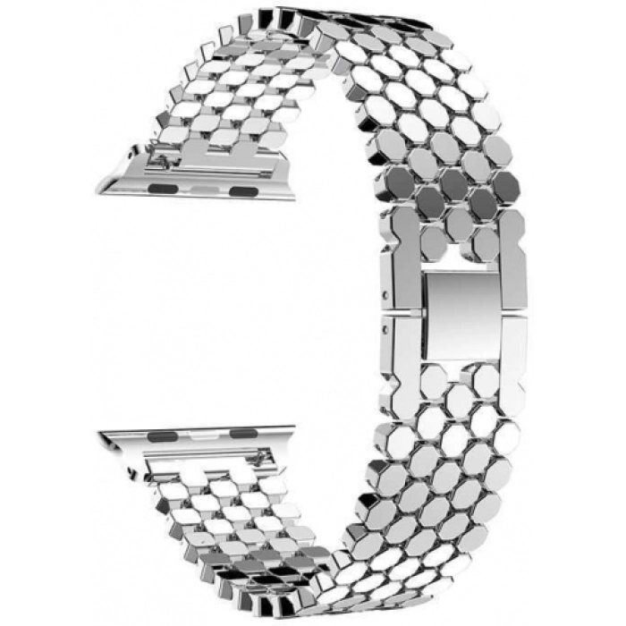 Apple Watch 40mm Kordon KRD-30 Metal Strap Kayış Bal Beteği Dizayn - Gümüş