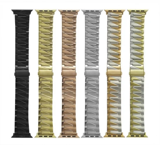 Apple Watch 40mm Kordon KRD-48 Metal Strap Kayış Üçgen Parçalı - Gold