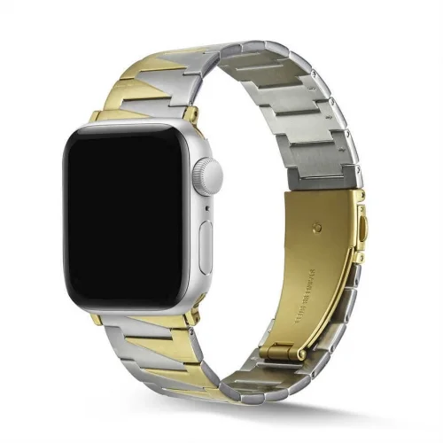 Apple Watch 40mm Kordon KRD-48 Metal Strap Kayış Üçgen Parçalı - Gümüş - Gold