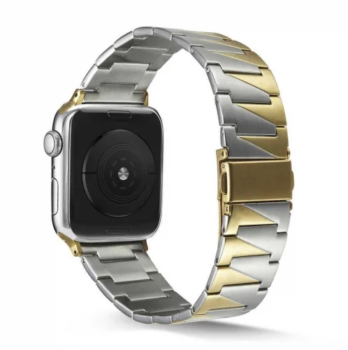 Apple Watch 40mm Kordon KRD-48 Metal Strap Kayış Üçgen Parçalı - Gümüş - Gold